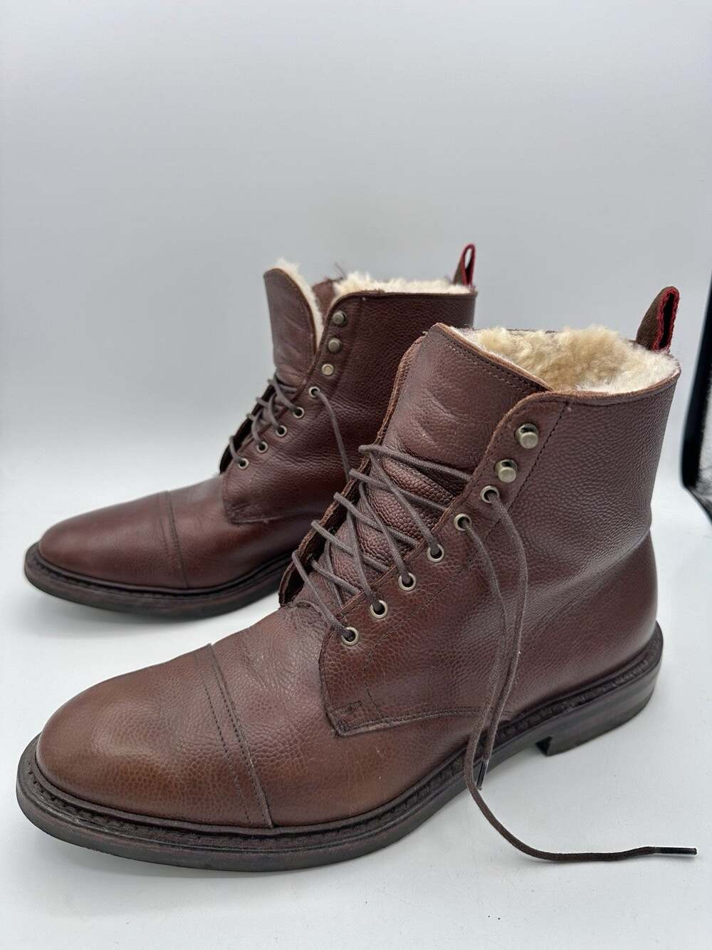 Allen Edmonds First Avenue Shearling Lined Boots Cap Toe - Mens 9 B Narrow Brown